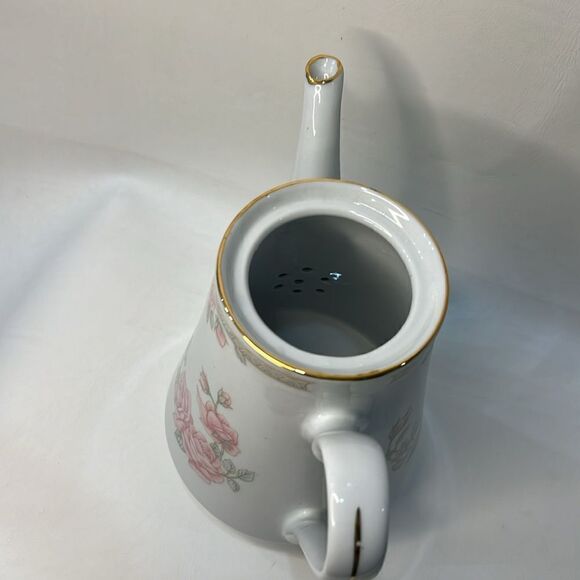 Crown Ming Fine China Jian Shiang Tea Coffee Pot Lid Rose Floral Gold 8 In Tall - Picture 3 of 11